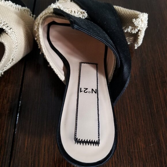 N21 Mule Womens 36.5 Kitten Heel Slide Leather Satin Fabric Slip On Raso Knot - Picture 8 of 15